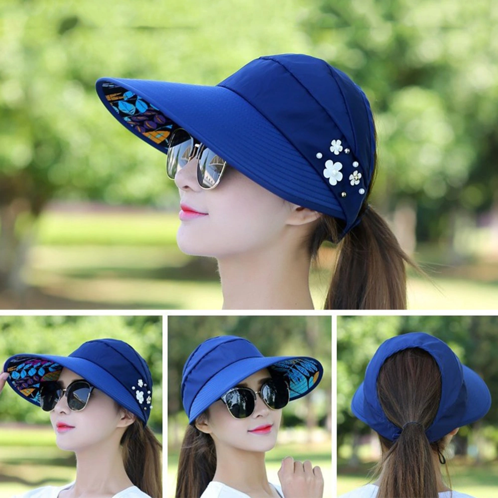 Women Cap Leaf Print Flower Decoration Sun Protection Good-looking Women Sun Hat for Running