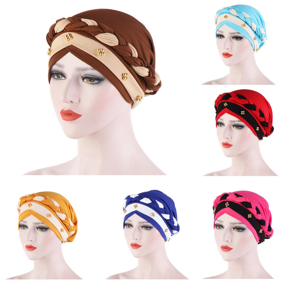 Women Milk Silk Twisted Braid Hat Cap Beading Hair Loss Head Cover Headwear