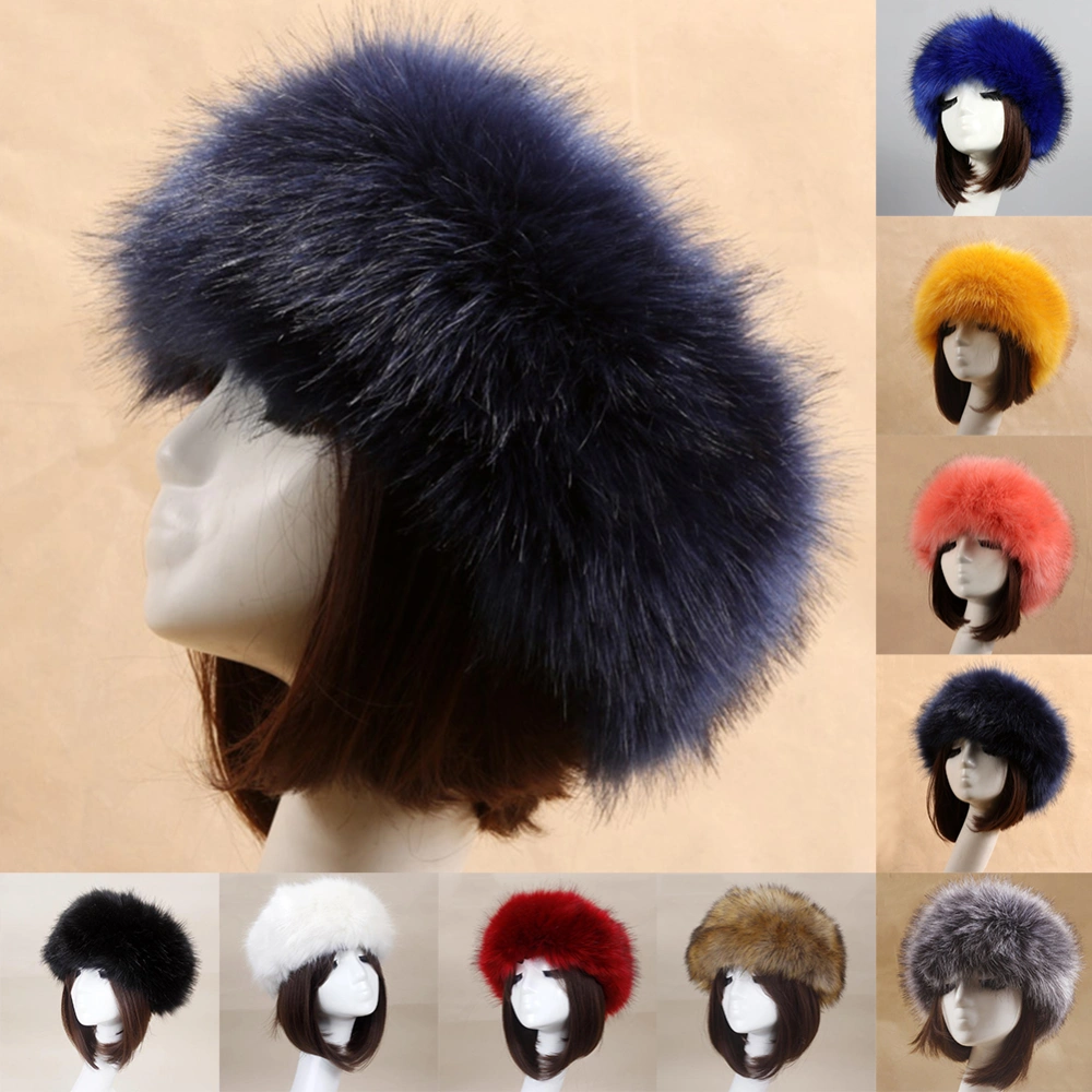 Fashion Fluffy Faux Fox Fur Women Hat Winter Ski Head Ear Warmer Headband Cap