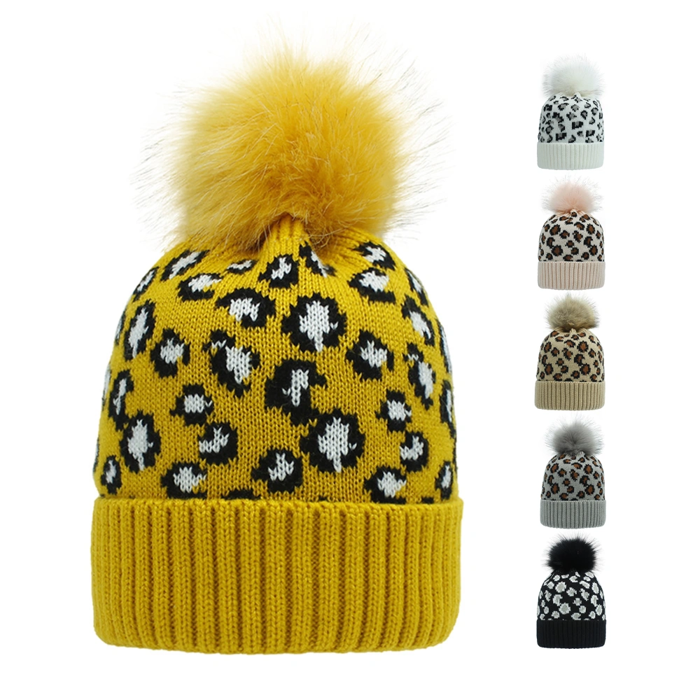 Autumn Winter Women Leopard Knitted Elastic Beanie Woolen Yarn Hat Ponytail Cap