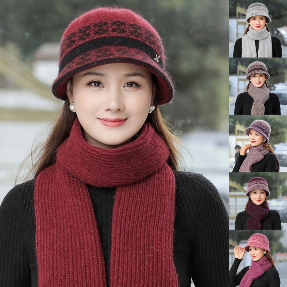 2Pcs/Set Winter Hat Soft Texture Wide Application Cotton Line Female Vintage Cap Scarf Set for Home