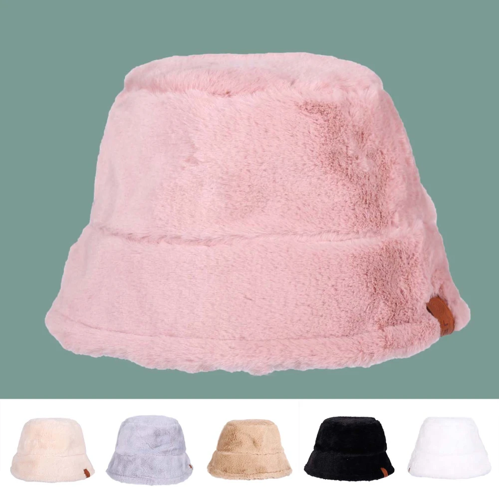 Fisherman Cap Wear Resistant Solid Color Fine Stitching Pure Color Flannel Bucket Hat for Daily Life