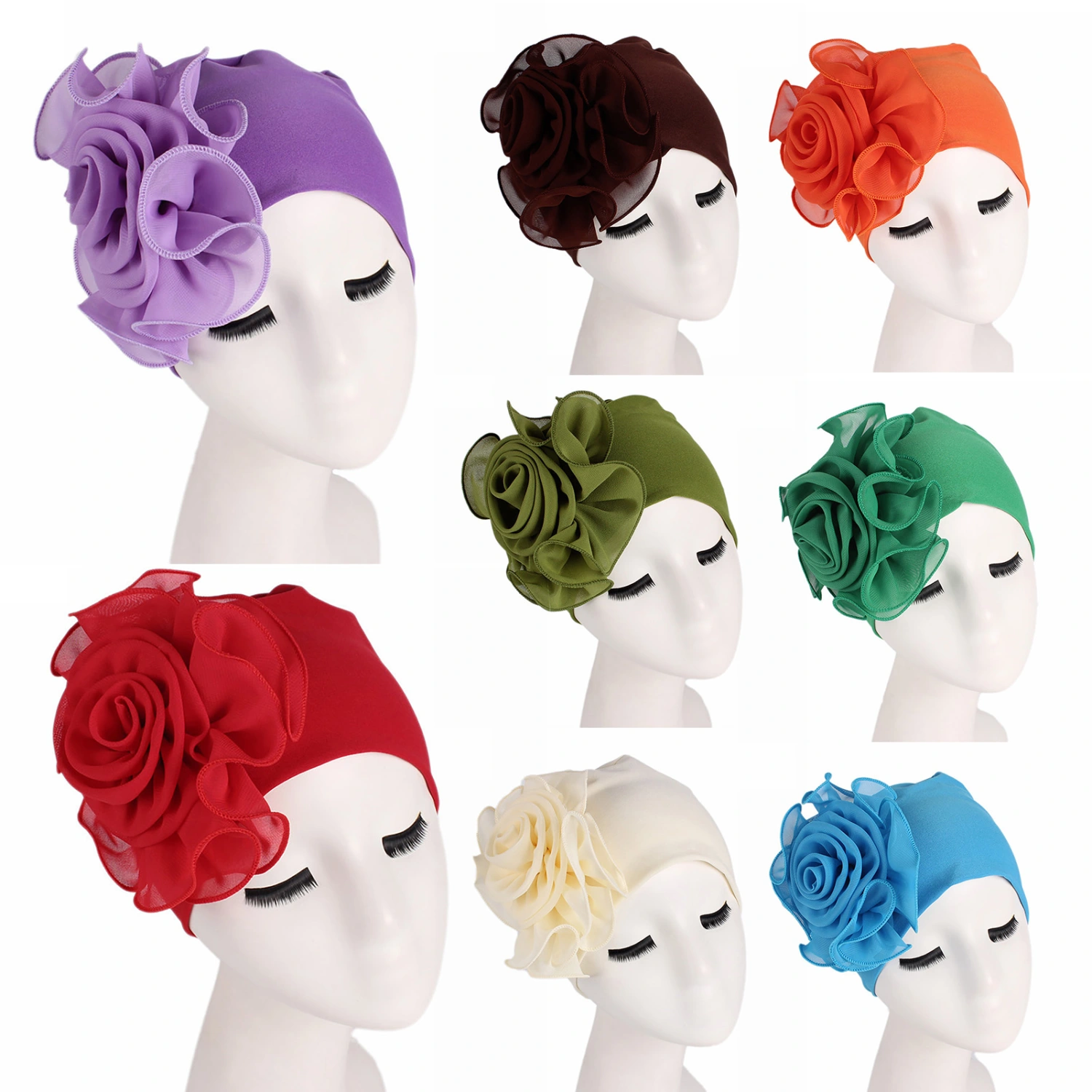 Women Hat Big Flower Multi-purpose Lightweight Breathable Turban Cap for Outdoor
