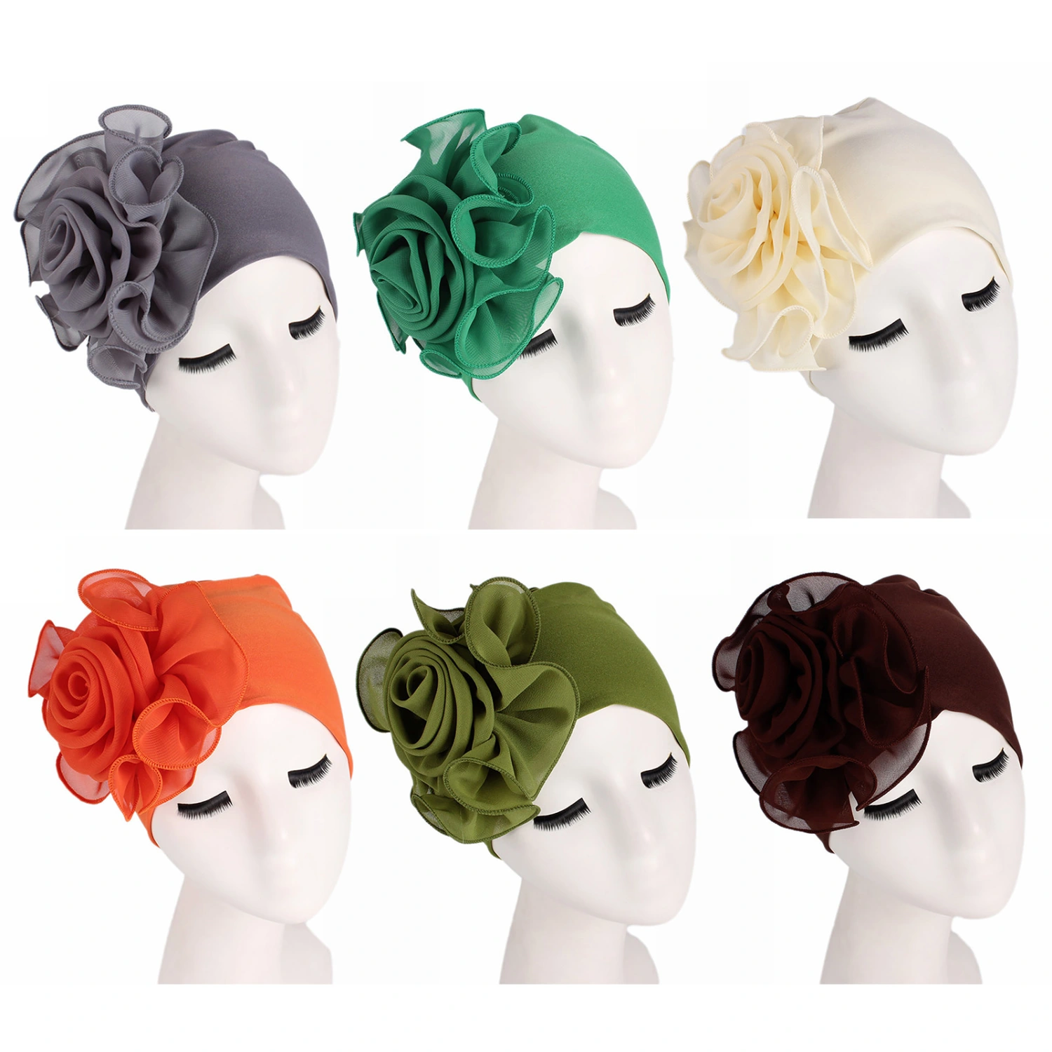 Women Hat Big Flower Multi-purpose Lightweight Breathable Turban Cap for Outdoor