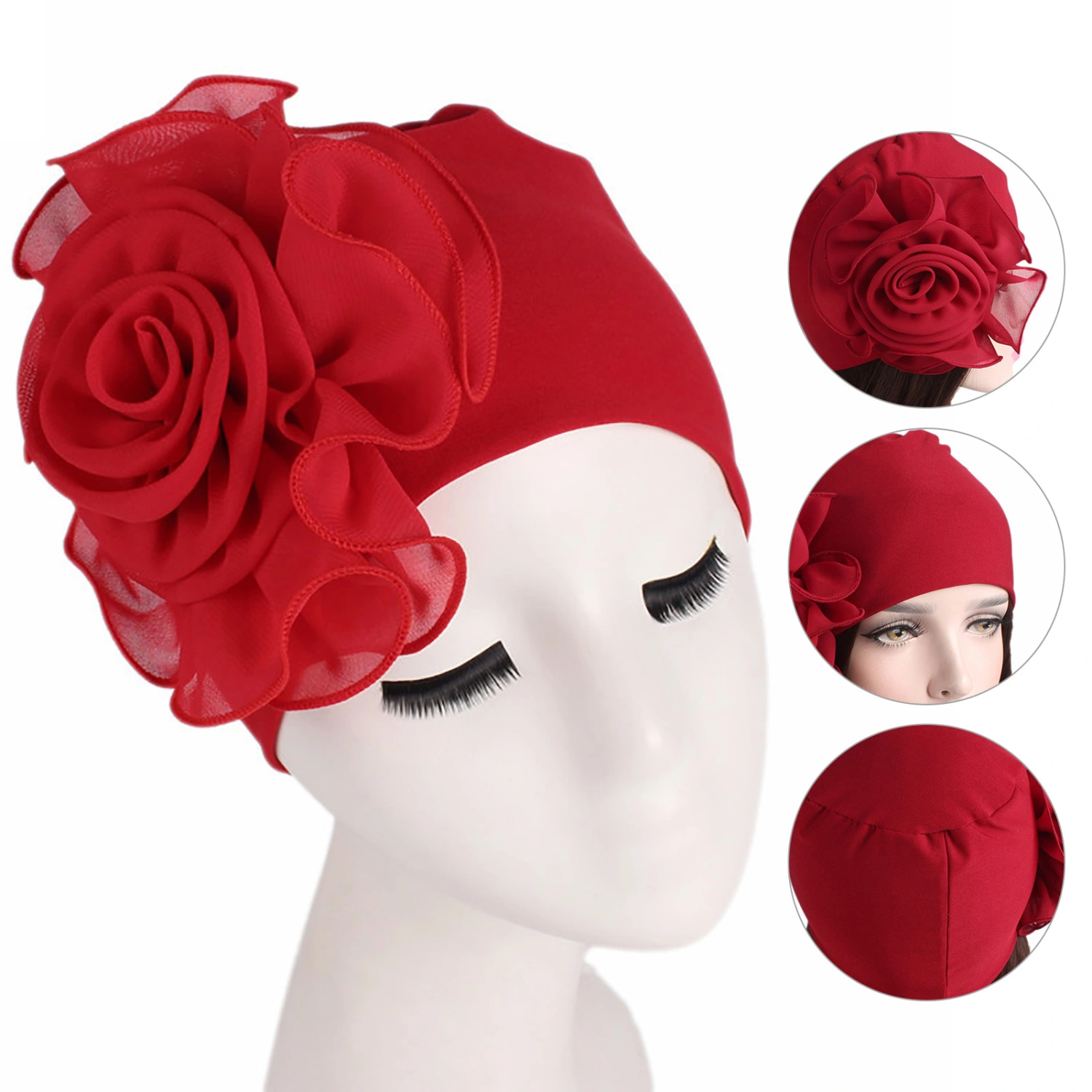 Women Hat Big Flower Multi-purpose Lightweight Breathable Turban Cap for Outdoor