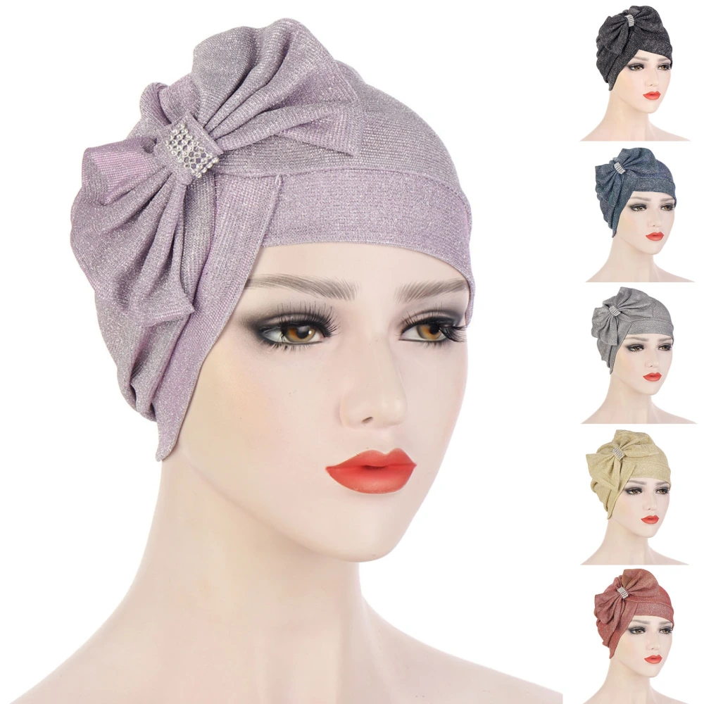 Turban Cap Solid Color Cross Shape Lady Bow-knot No Brim Indian Turban Hat for Spa