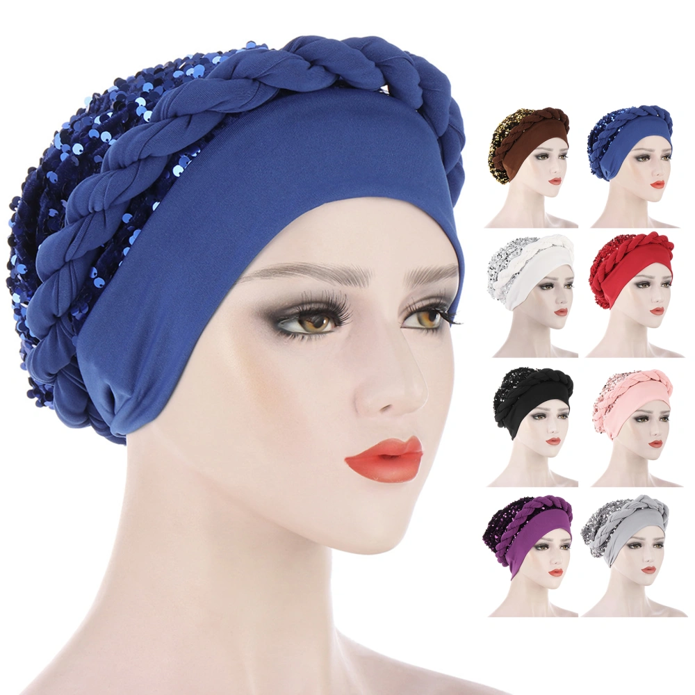 Elastic Twisted Beanie Breathable Braid Hat Shiny Sequins Braid Wrap Hat Women Accessory