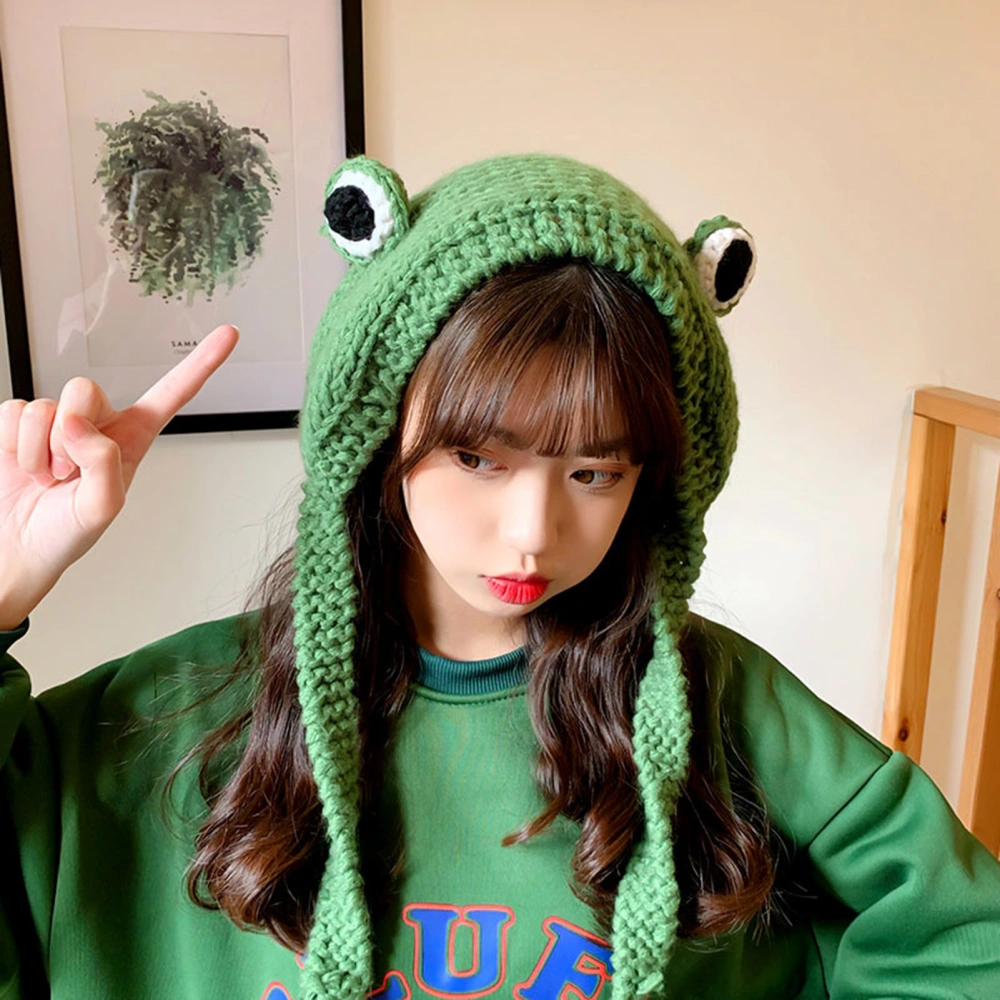 Frog Cap Sweet Easy-matching Woolen Yarn Big Eye Frog Knitted Hat for Autumn