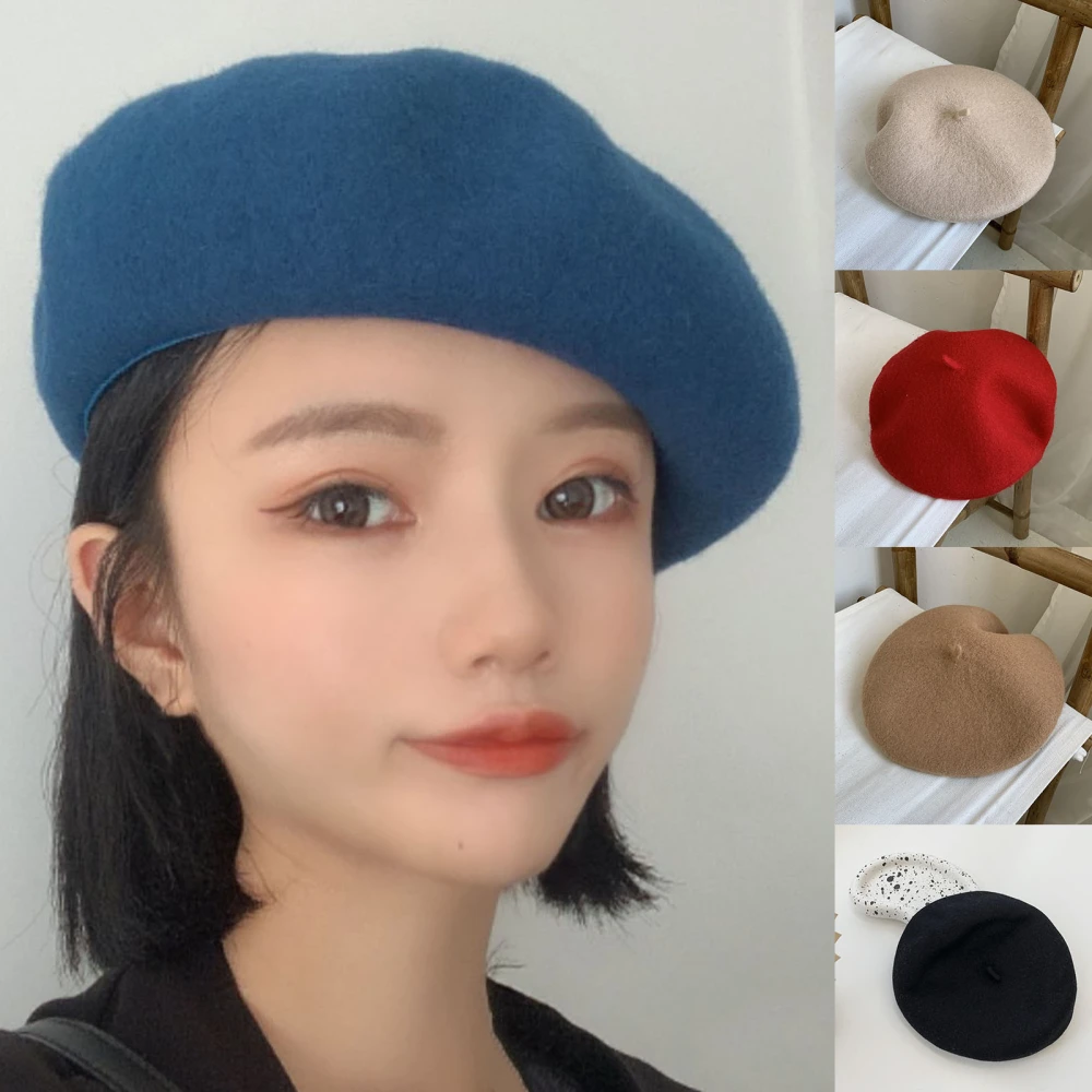 Beret Hat Retro All Match Faux Wool French Style Winter Beanie for Daily Wear