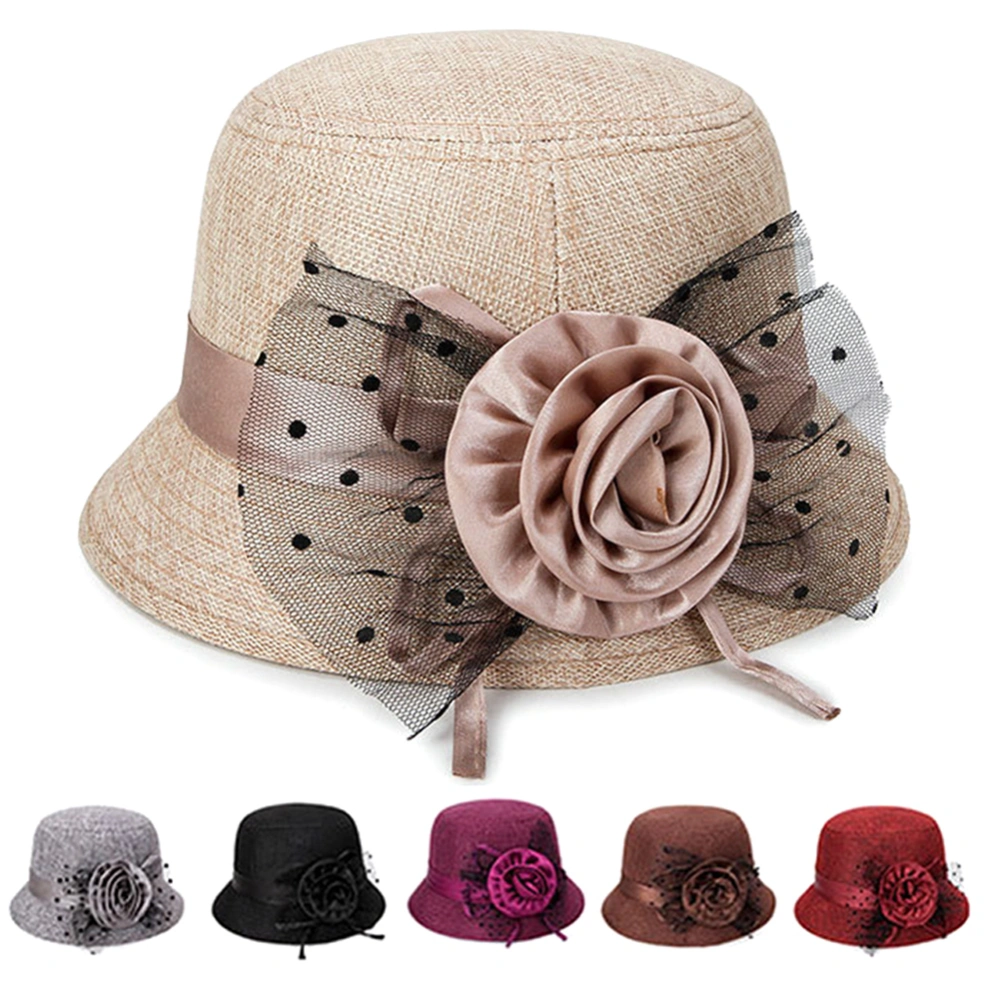 Women's Polka Dot Mesh Flower Bowler Bucket Hat Outdoor Sun Visor Basin Cap