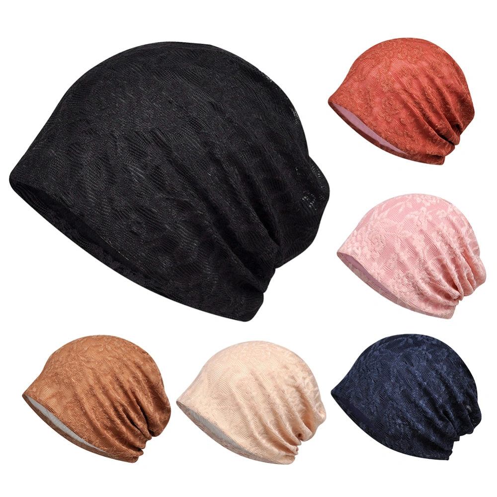 Women Soft Breathable Beanie Lace Turban Solid Color Stretchy Slouchy Hat Cap