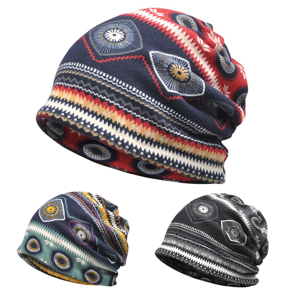 Women Hat Empty Top Knitting Vintage Print Lightweight Decorative Ethnic Style Elastic Ear Protection Women Beanie Hat for Daily Wear