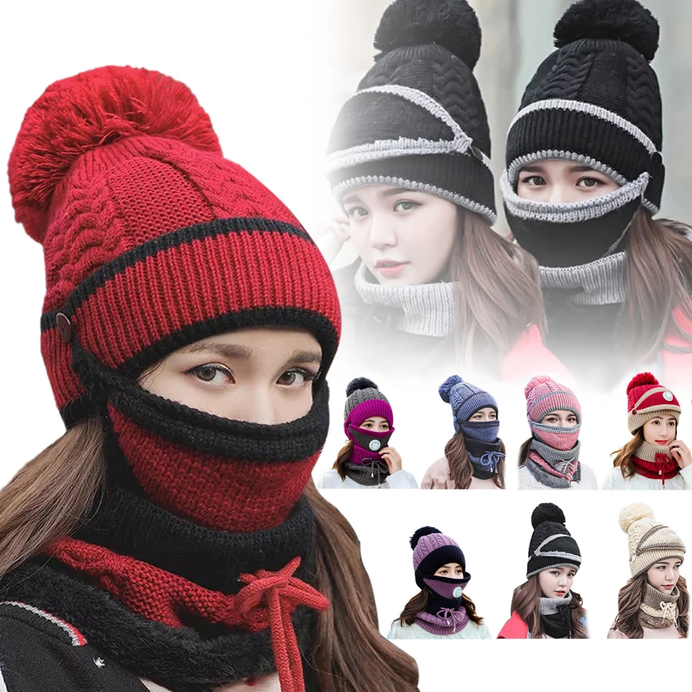 3Pcs Riding Hats Knitted Lace Up Scarf Winter Riding Hats for Outdoor