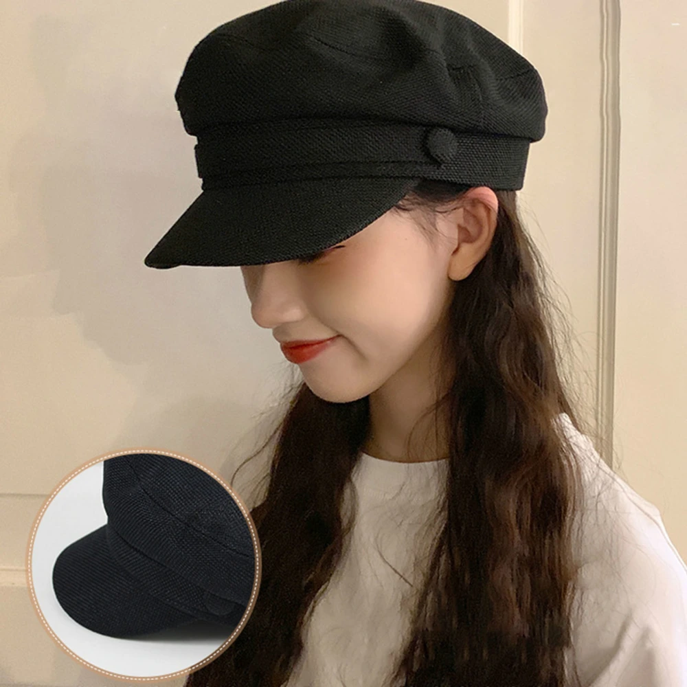 Women Beret Vintage Style Fine Texture Solid Color 8-Panel Paperboy Cap for Party