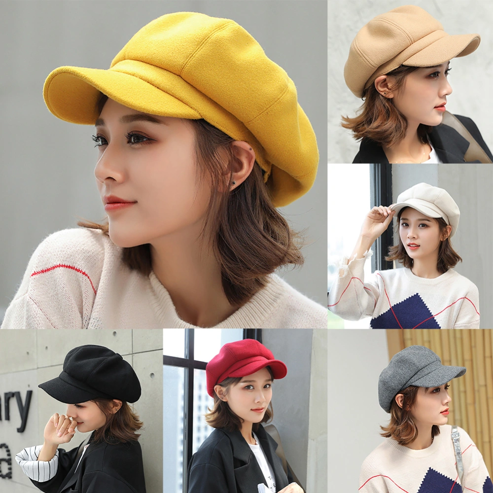 British Style Felt Solid Color Wide Brim Women Beret Winter Warm Peaked Cap Hat