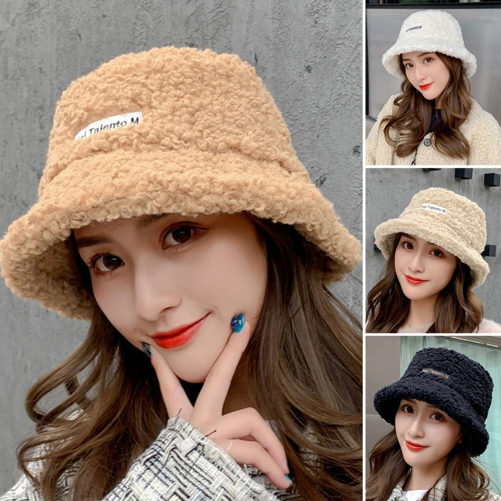 Women Fisherman Hat Fleece Short Brim Solid Color Soft Faux Lamb Fur Keep Warm Thick Cozy Winter Basin Hat for Outdoor