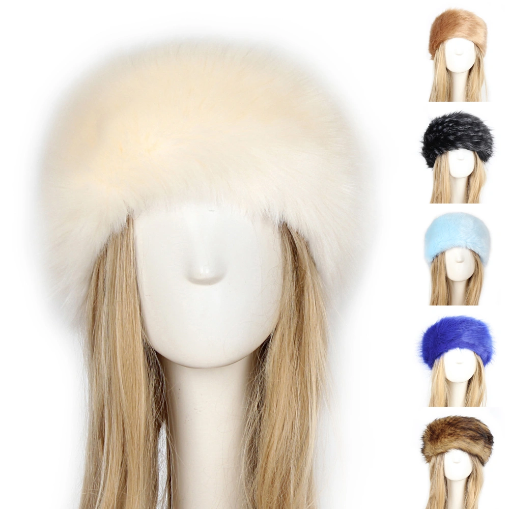 Women Headband Slid Color All Match Faux Fur Thickened Turban Wide Hat for Skiing