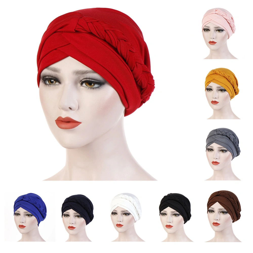 Fashion Solid Color Braid Muslim Women Turban Hat Chemo Cap Bandana Headwrap