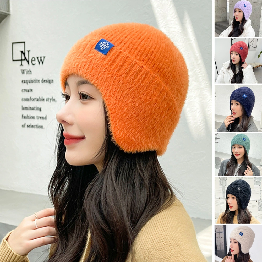 Autumn Winter Women Earflap Hat Candy Color Stretch Cloth Labeling Korean Style Knitted Beanie Hat Riding Supplies