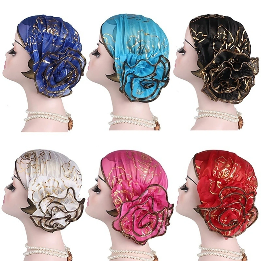 Women Hat Fashion Print Flower Shape Lady No Brim Mesh Headwrap for Spa