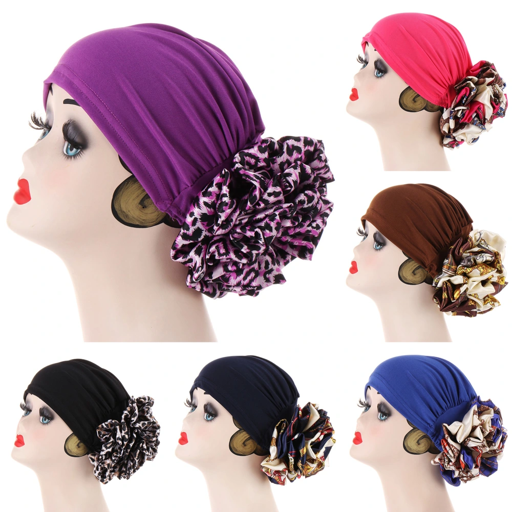 Turban Cap Leopard Cloth Flower Headgear Brimless Pure Color Scarf Hat for Spa