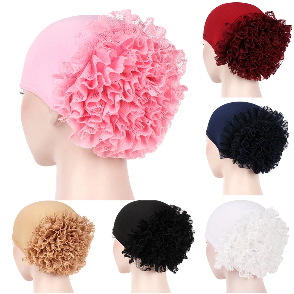 Fashion Cotton Solid Color Lace Flower Soft Headwear Women Head Scarf Cap Hat