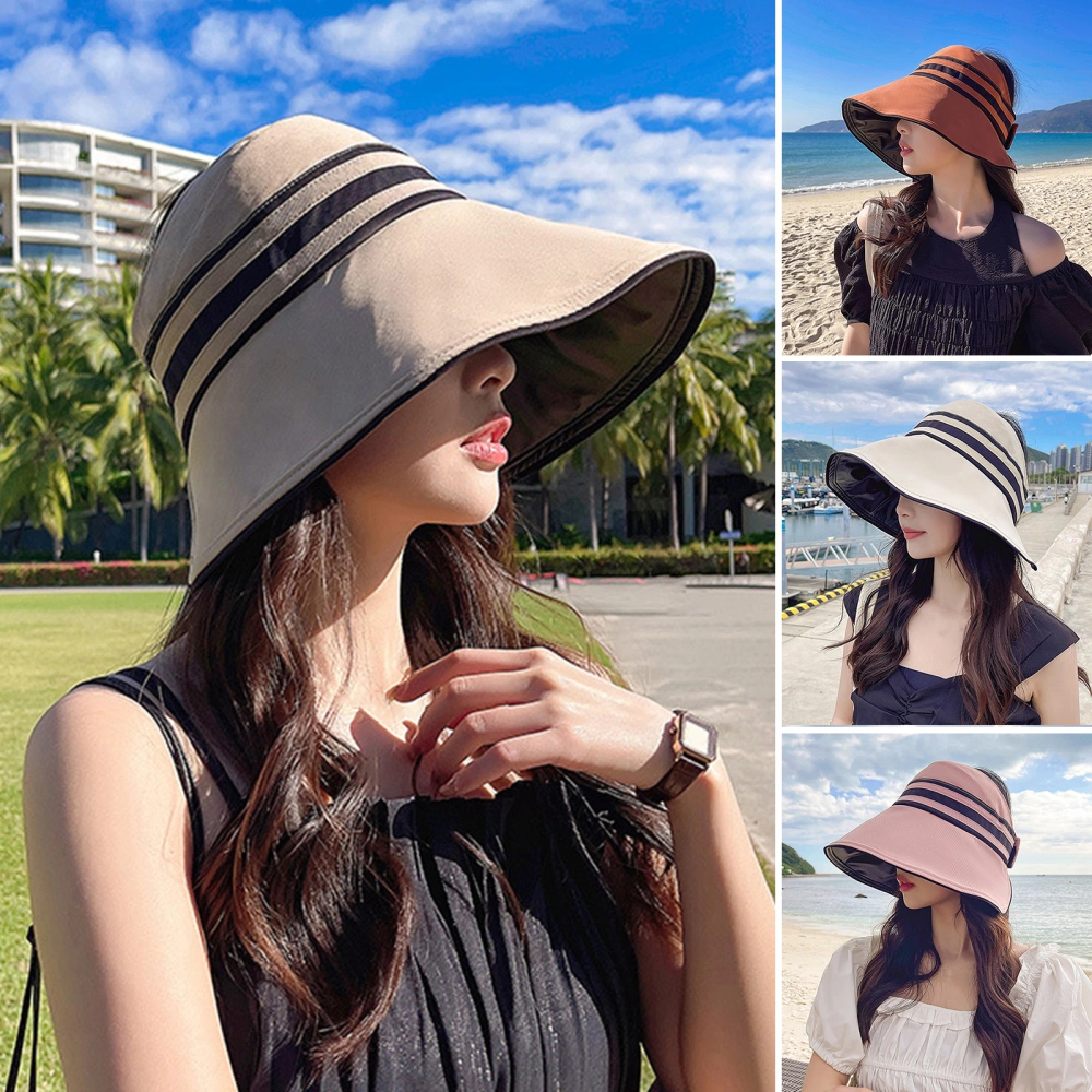 Women Sun Hat Stripe Heat Isolating Contrast Color Anti-UV Sunscreen Bucket Hat Outdoor Hat