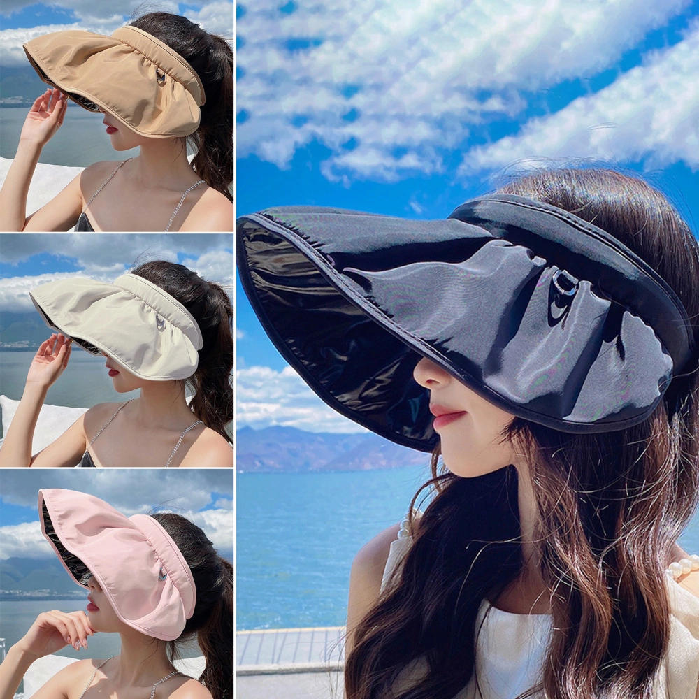 Women Sun Hat Solid Color UV Protection Sunshade Sunscreen Empty Top Beach Hat Outdoor Supply 