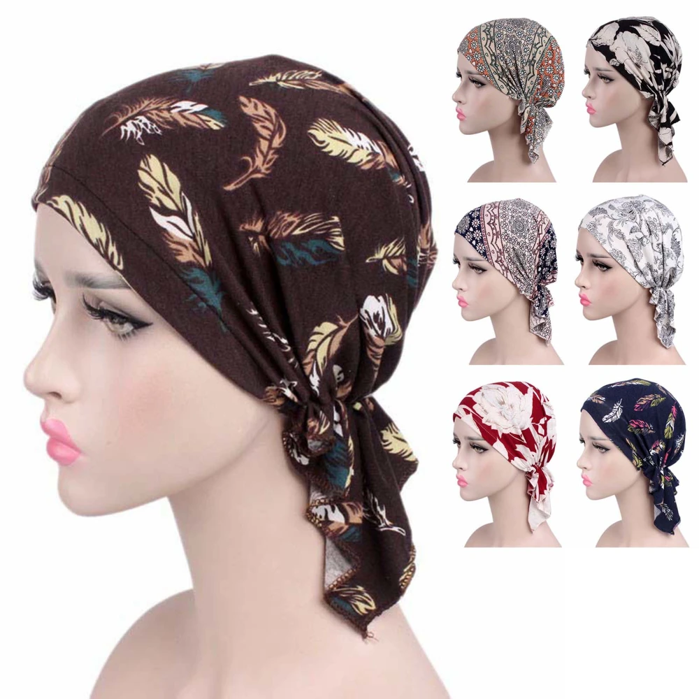 Head Scarf Fashion Print Stretchy Headdress Dome No Brim Turban Hat for Spa