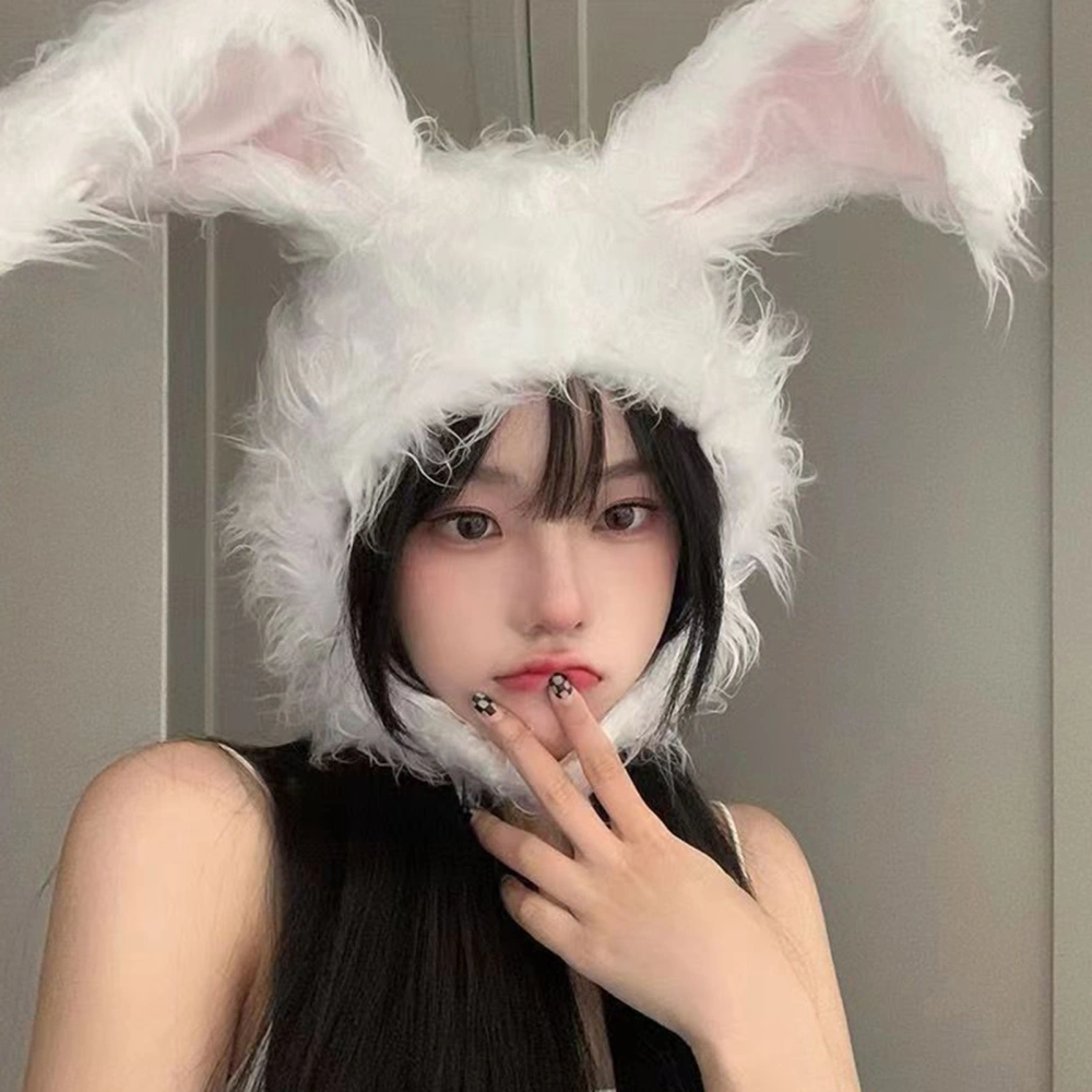 Women Winter Hat Long Ear Bunny Ears Solid Color Fluffy Earflap Keep Warm Thick Lightweight Soft Winter Beanie Headdress