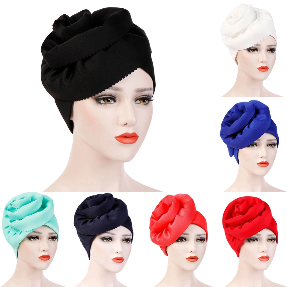 Muslim Women's Side Floral Turban Hat Solid Color Chemo Cap Bandana Headwrap