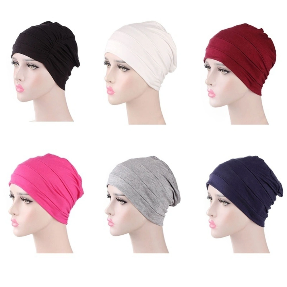 Solid Color Men Women Pleated Cotton Beanie Cap Hair Loss Sleeping Chemo Hat