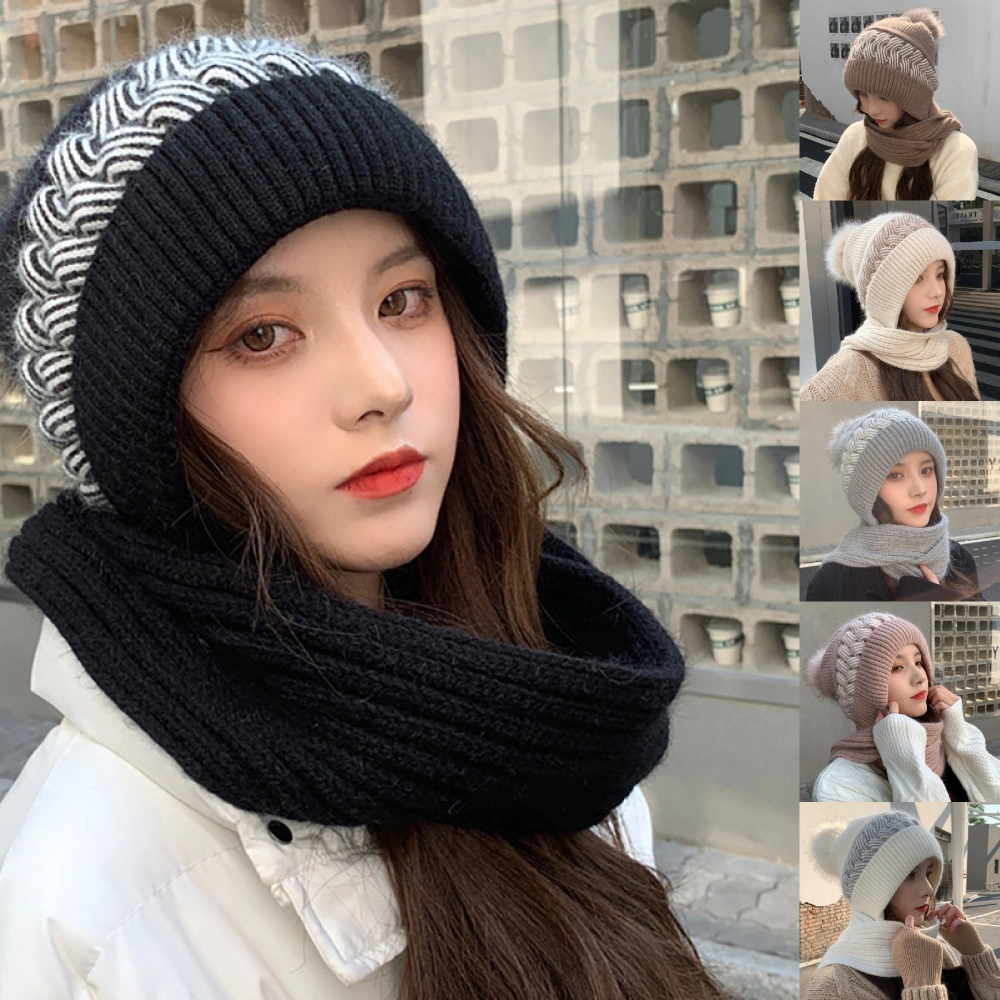 Women Hat Twist Pattern Brimless Autumn Winter Korean Style Knitting Cap Scarf for Riding