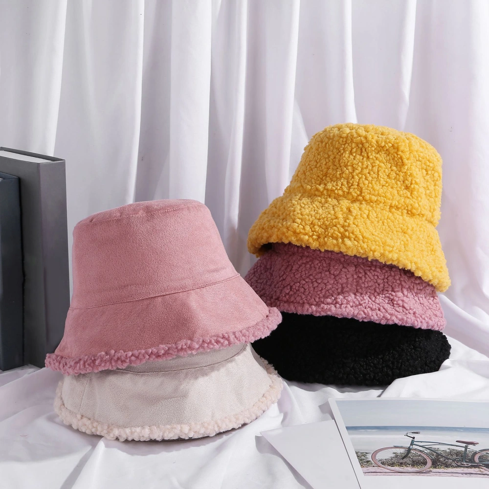 Bucket Hat Korean Style Plush Autumn Winter Double Sided Coldproof Fisherman Cap for Outdoor