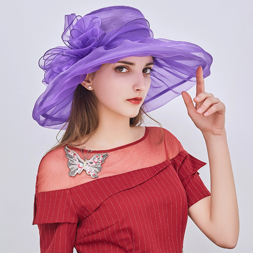 Elegant Women Organza Sunhat Double Layer Cap Lace Flower Folding Summer Hat