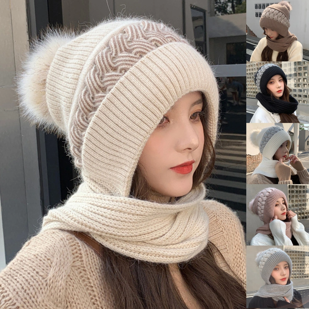 Plush Lining Thickened Hat Scarf Woolen Yarn Plush Ball Ear Protection Beanies Scarf Fashion Accessories