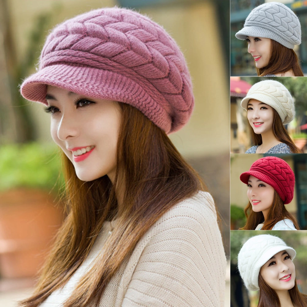 Women Hat Solid Color Arrow Pattern Autumn Winter Short Brim Dome Hat for Outdoor