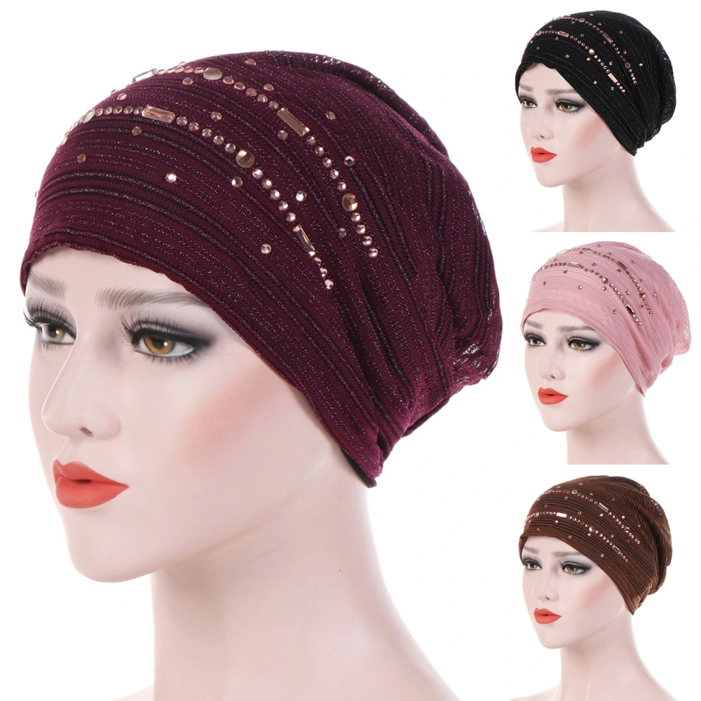 Rhinestone Fold Thin Headscarf Hat Shiny Stetchy Women Wrap Hat Hair Accessories