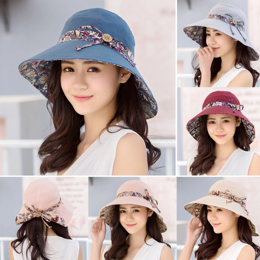 Sun Hat Fashion Print Wide Brim Temperament Foldable Anti Sun Cap for Beach