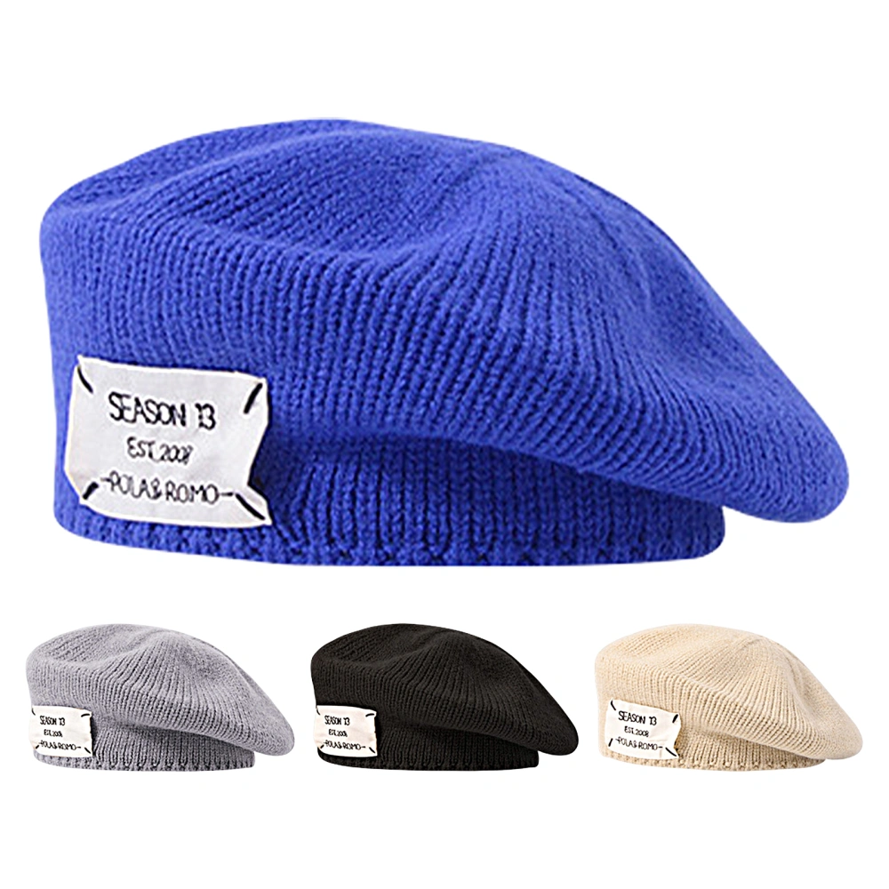 Letter Print Round Dome Solid Color Beret Cap Autumn Winter Women Knitted Painter Hat Fashion Accessories