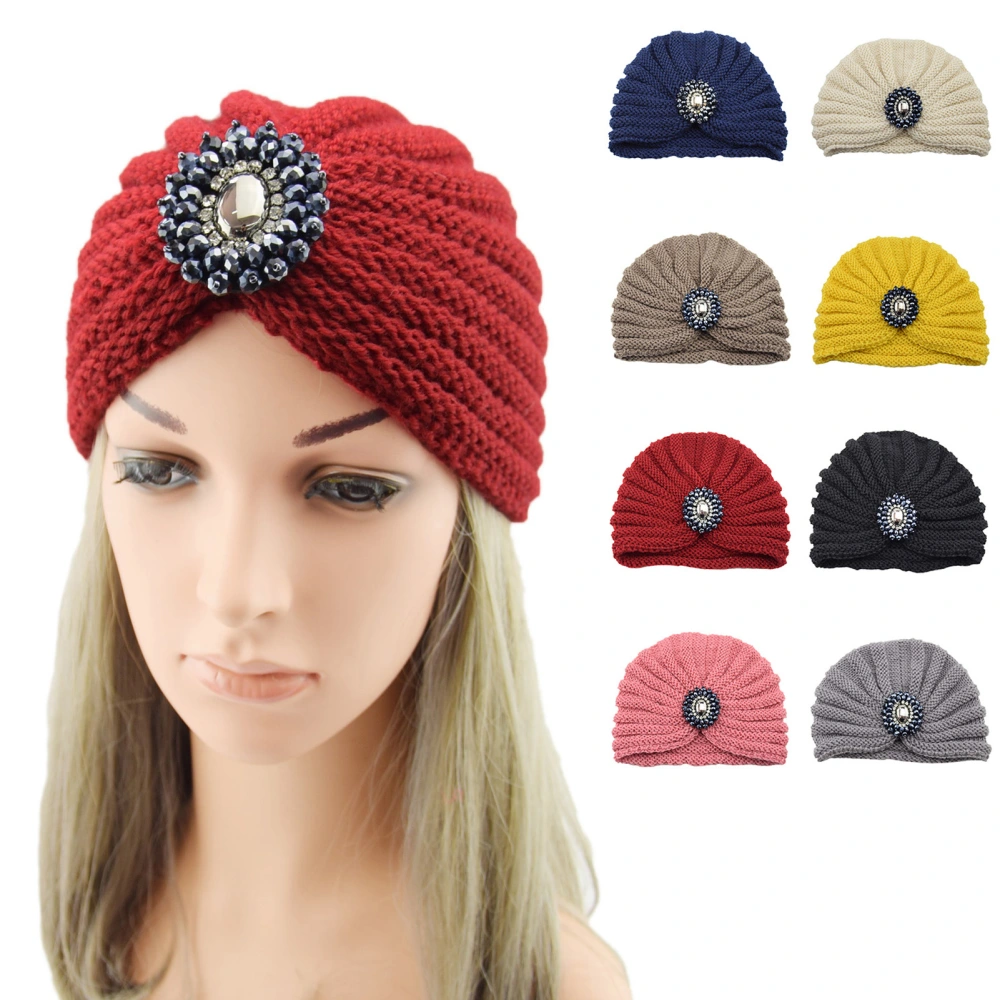 Folding Women Hat Widely Use Acrylic Fiber Faux Crystal Delicate Women Beanies for Daily