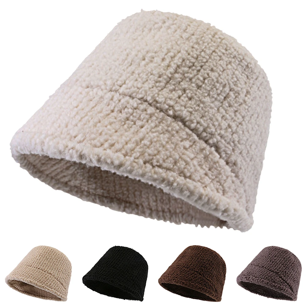 Winter Bucket Hat Solid Color Knitted Ear Protection Soft Korean Style Cold-proof Thick No Brim Sunscreen Women Winter Hat for Daily Life