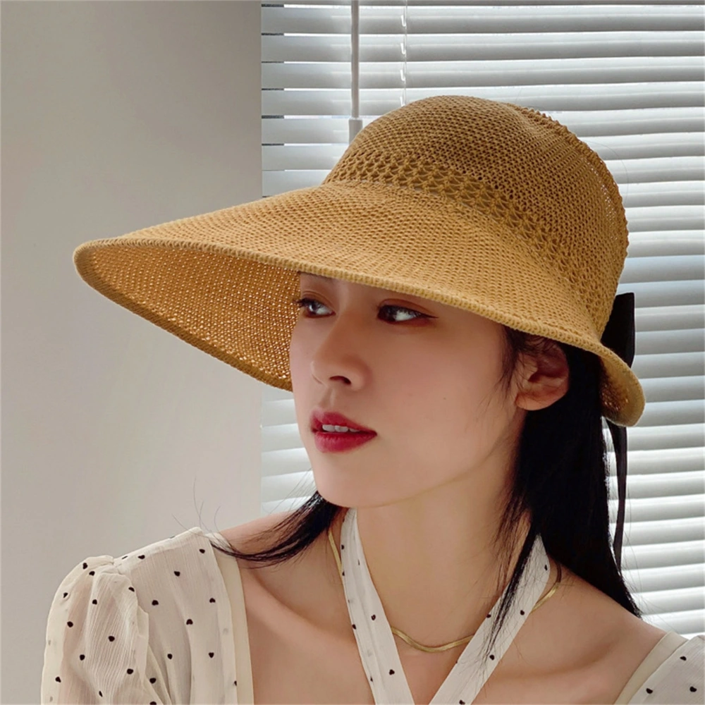 Women Sun Hat Foldable Super Breathable Empty Top Bow-knot Hollow Out Lady Cap Headwear 