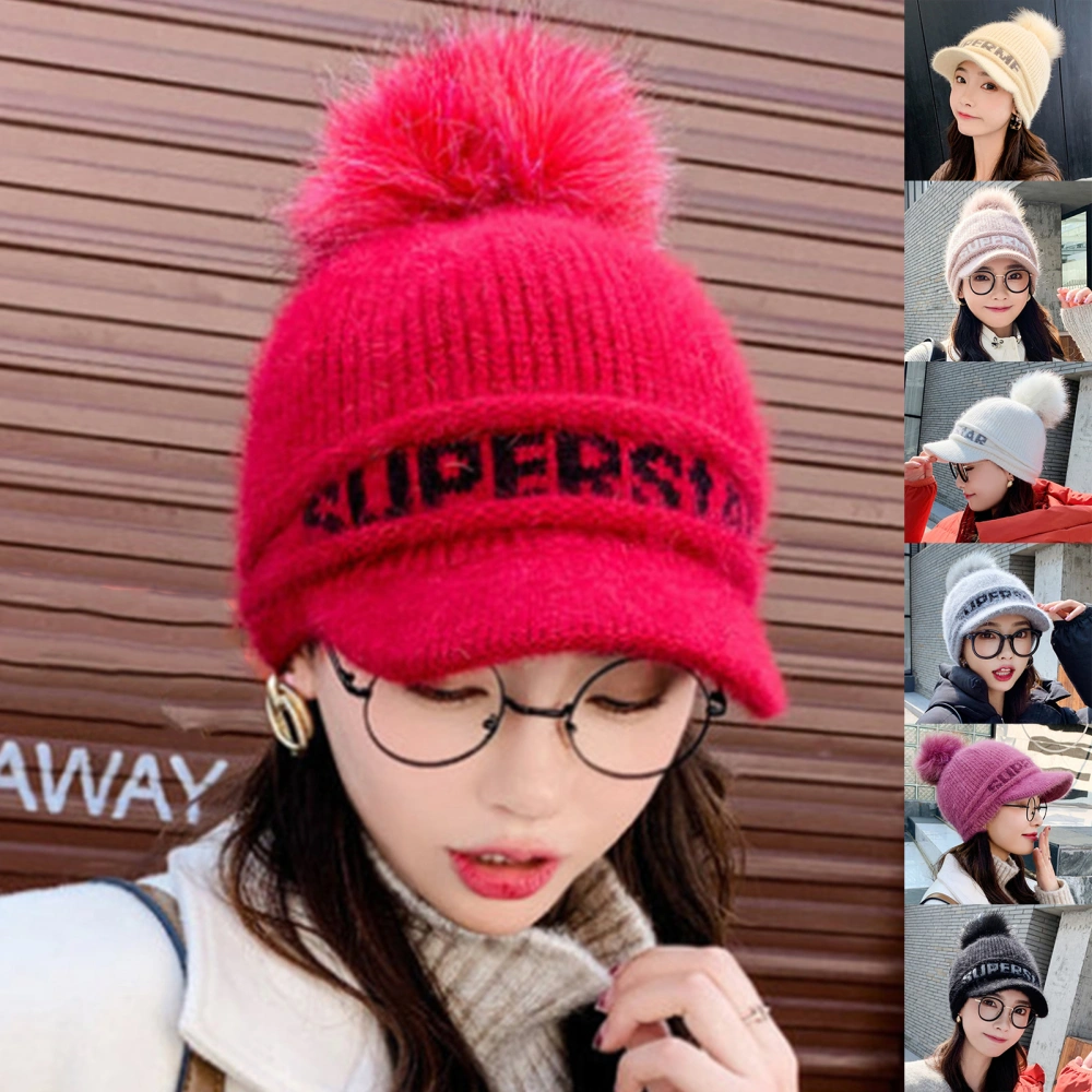 Fashion Women Autumn Winter Warm Letter Printed Knitted Cap Hats with Visor