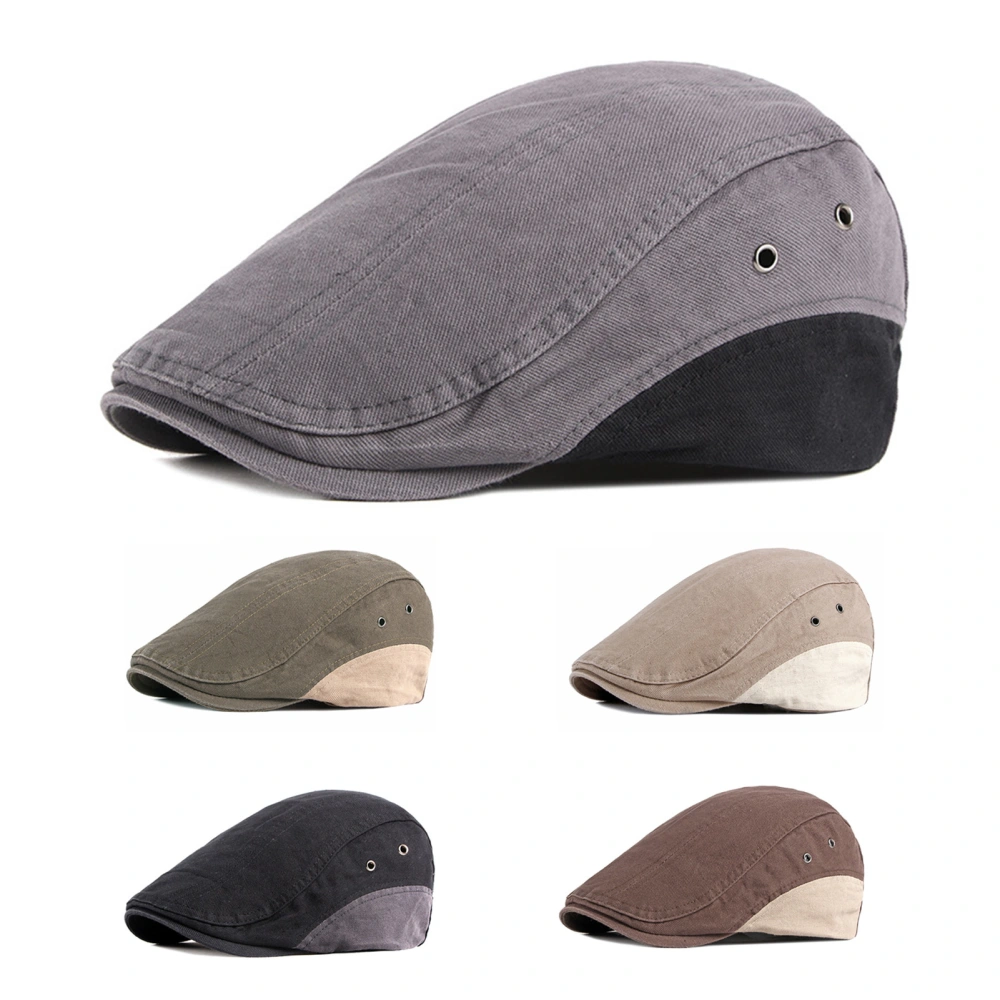 Newsboy Cap Retro Patchwork Breathable Adjustable British Style Sun Protection Solid Color Spring Autumn Men Beret Flat Hat for Shopping