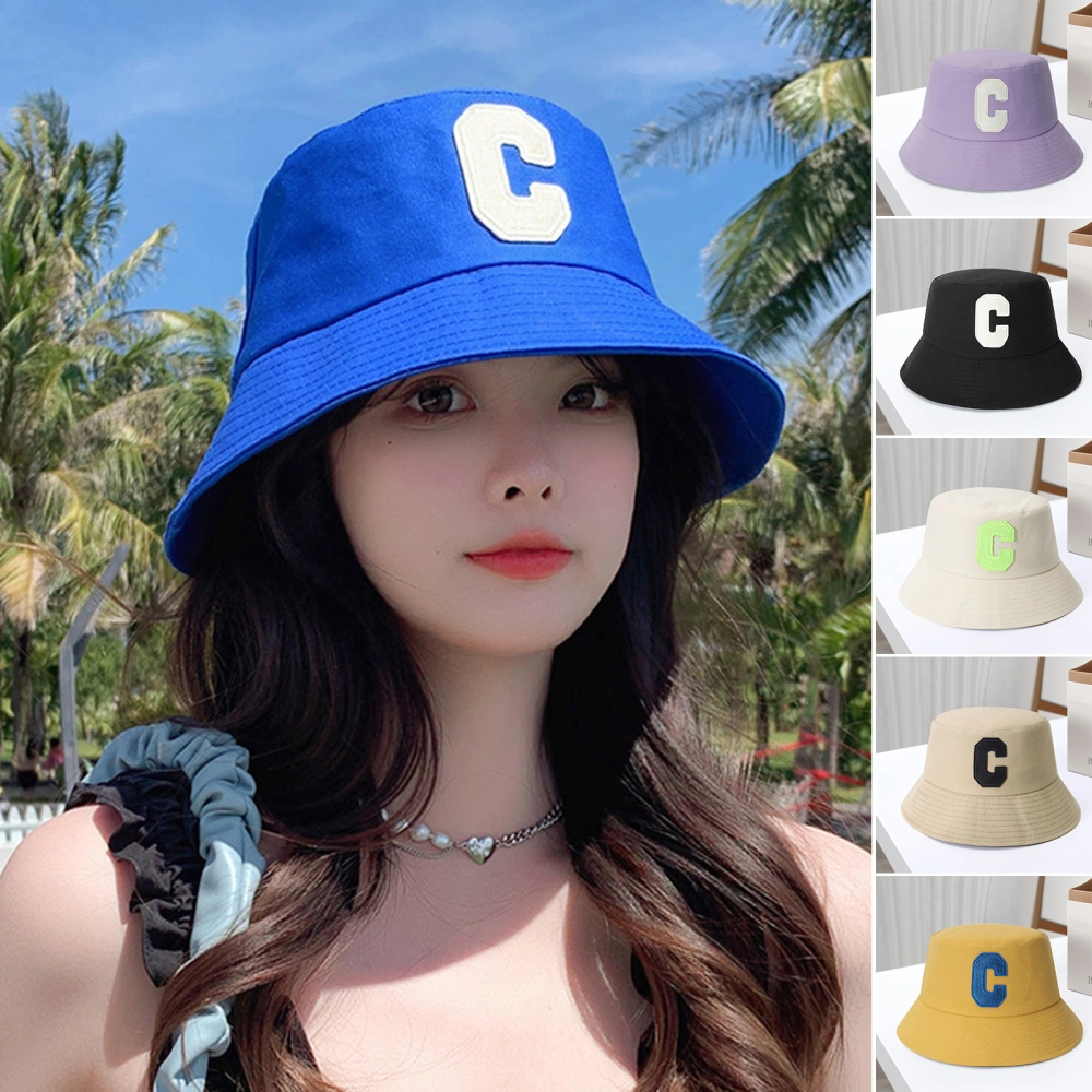 Bucket Hat Folding Sun Protection Cotton Letter Embroidery Women Travel Beach Hat for Dating 