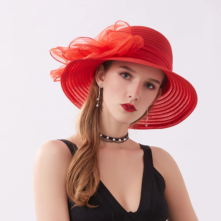 Women Church Cap Bow Wide Brim Summer Foldable Bowknot Hat for Party