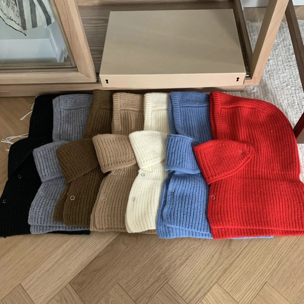 Solid Color Thickened Buttons Closure Scarf Hat Women Winter Knitting One-piece Neck Warmer Face Cover Hat Costume Accessories