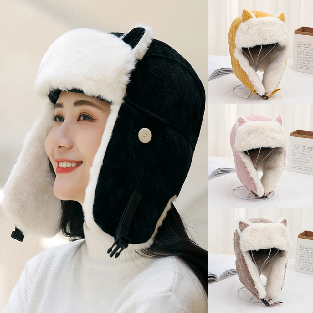 Women Plush Hat Windproof Comfortable Soft Winter Ear Protection Hat Cat Ears Headwear Daily Wear