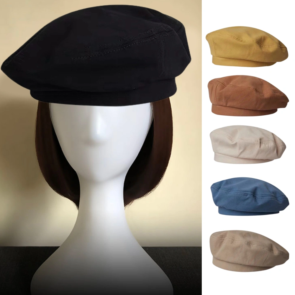 Women Beret Vintage Breathable Solid Color Portable Flat Top Decorative Lightweight Octagonal Painter Hat for Students